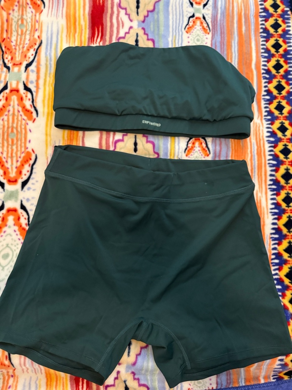 SHEIN Dark Green Athletic Bike Shorts and Bandeau Set